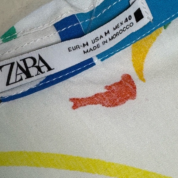 NEW Zara Mens Tropical Beach Print Short Sleeve Shirt - White / Multicolor - M - Picture 7 of 9